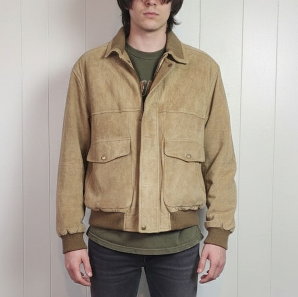 Vintage Jackets & Blazers - Vintage Mens Suede Leather Jacket 90s 1990s Brown Western Cosplay Grunge Small